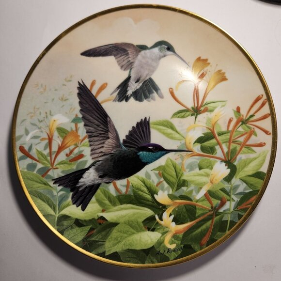 Vintage Rivolis Hummingbird Plate By A.J. Rudisill First Edition Fine Porcelain - Picture 1 of 3